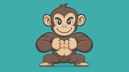 Obraz premium Cute cartoon monkey with a determined expression, ready to fight.