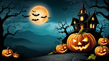 Halloween night background with pumpkin,vector illustration