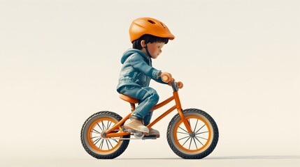 Fototapeta premium Joyful Young Cyclist Riding Orange Bicycle with Helmet on Outdoor Adventure