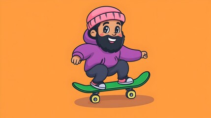 Cartoon Man Riding Snowboard on the Slope