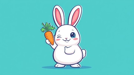 Fototapeta premium Cute white rabbit cartoon holding a carrot.