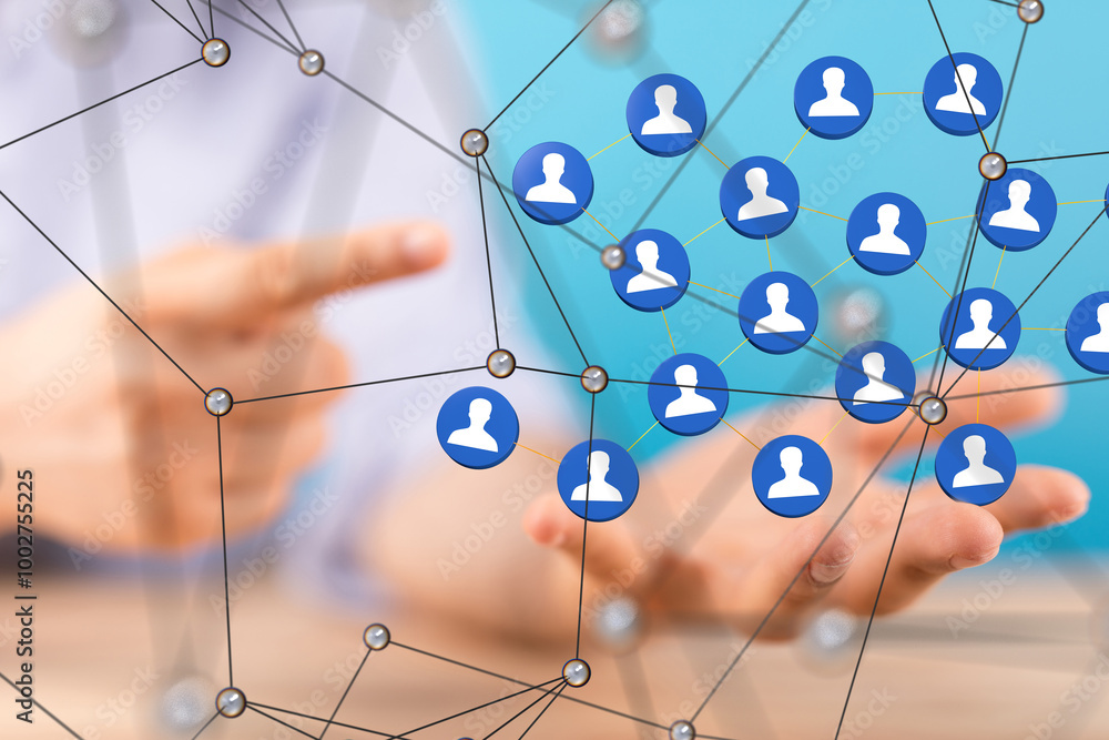 Poster Global network. Blockchain. 3D illustration. Neural networks and artificial intelligence. Abstract