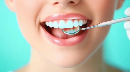 Naklejka premium A dentist examining a patient mouth with a mirror, highlighting the professional care of dental health.