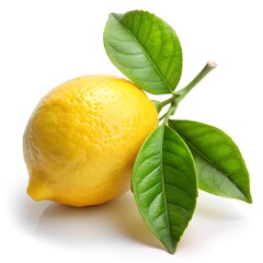 lemon and leaf stems on white background