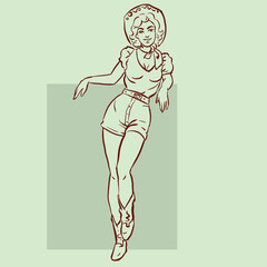 a pretty girl in dress and boots vector for card decoration illustration