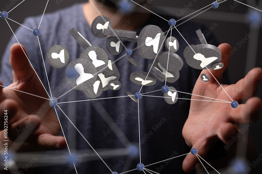 Aufkleber using social network connection 3D rendering