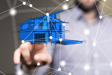 home choice Big data and artificial intelligence concept. Machine learning and cyber mind domination