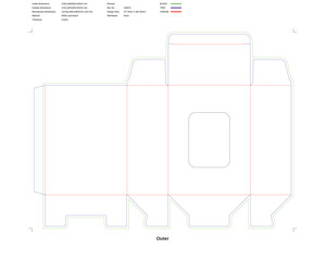 Mockup of unfolded flattened customizable rectangular box
Custom dimensions back open boxes window display dieline
