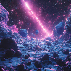 spacescape art: Asteroid Field in a Synthwave Style: A Spacescape Art Piece
