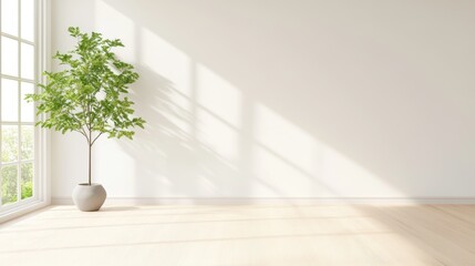 A spacious, airy room filled with natural light, showcasing a minimalist design aesthetic.
