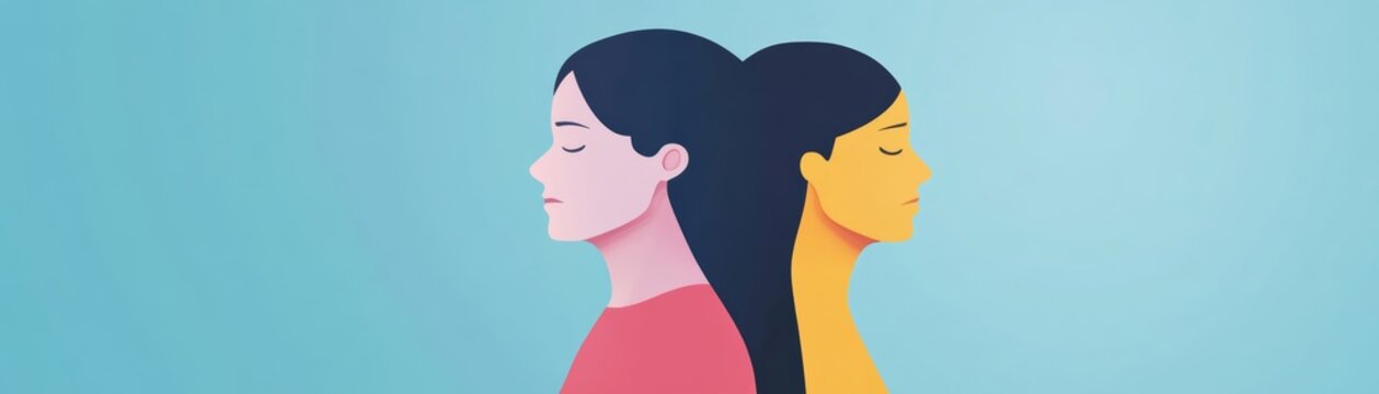 Illustration showing the difference between mood disorders and PBA, clear copy space at the top, flat design illustration