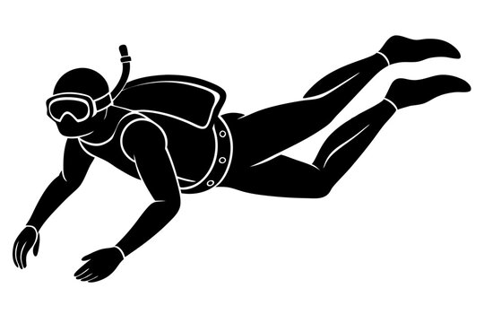 black scuba diver swimming underwater clip art preview