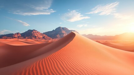 Naklejka premium A desert landscape with towering sand dunes, showcasing the vastness and mystery of nature.