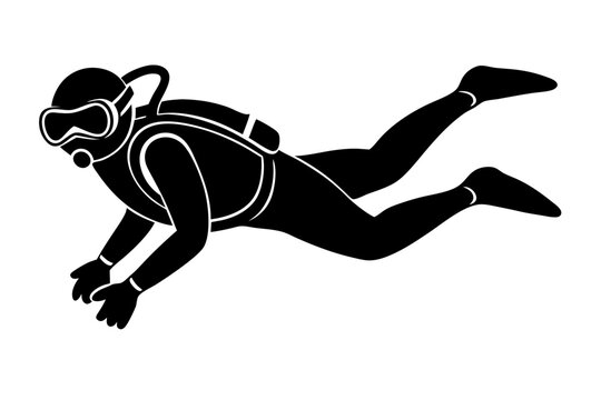black scuba diver swimming underwater clip art preview