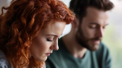 Obraz premium Couple in deep thought, showcasing emotion and connection.