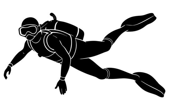 black scuba diver swimming underwater clip art preview