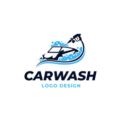 Car wash logo with water spray in flat vector design style