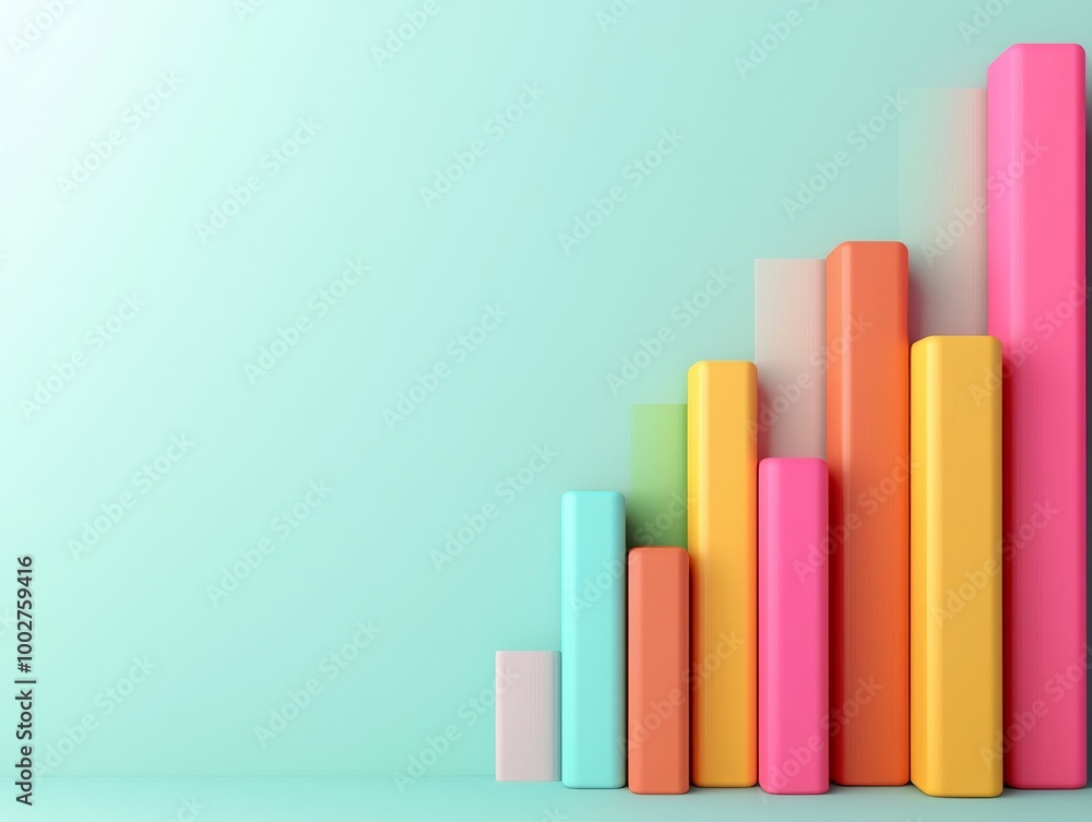Poster colorful bar graphs on a light blue background showcasing data visualization.