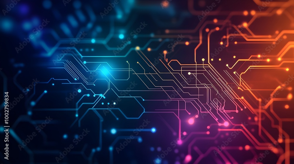 Poster futuristic digital circuit board abstract geometric background with microchips and connections