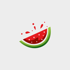 Watermelon fruit logo with splash of fresh juice in flat vector design style