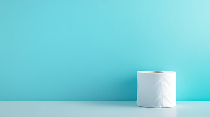 Toilet paper roll on minimalist color background with copy space