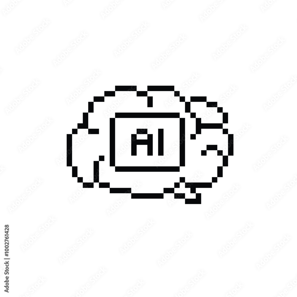 Fototapete pixel ai brain icon. Vector pixel art artificial intelligence 8 bit logo for game
