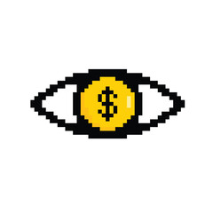 Eye icon with dollar money  8 bit Pixel art 8-bit for game