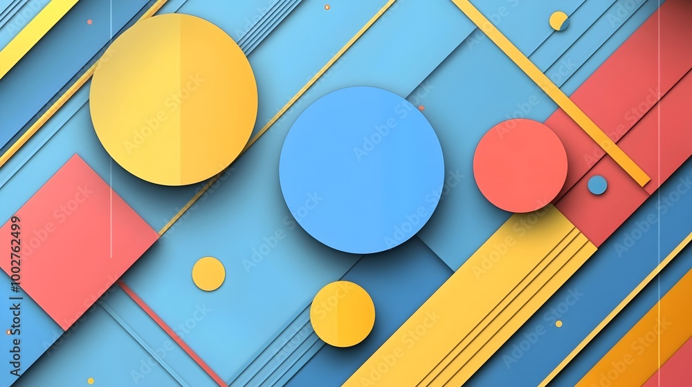 Poster vibrant geometric composition with colorful shapes and contrasting patterns