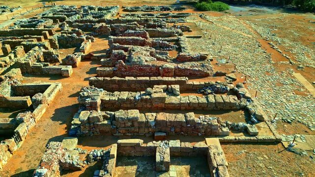 Aerial view around the ruins of the Palace of Knossos in sunny Crete, Greece
