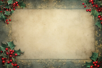 A festive Christmas card with a green pine tree and holly berry wreath, perfect for the holiday season,Generated By Ai