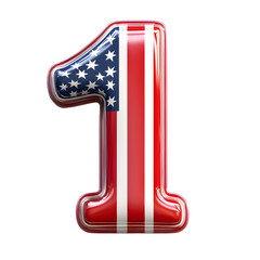 Dimensional metallic and glossy American flag number one sign with patriotic red,white,and blue...