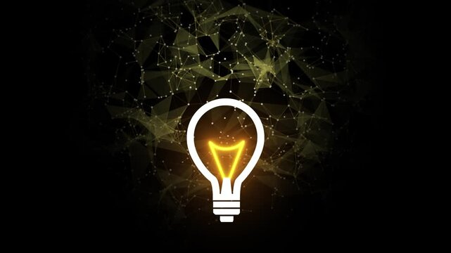 Animation of turning electric bulb light on black background. Concept of creative technology idea and brainstorming. Alpha channel included