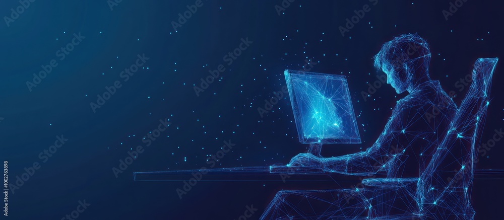 Poster digital man working at a computer