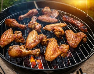 barbecue and fry chicken wings and chicken legs 