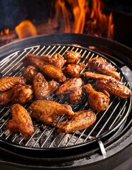 barbecue and fry chicken wings and chicken legs 