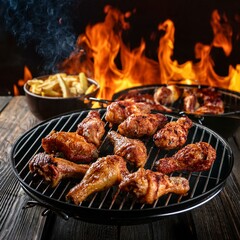 barbecue and fry chicken wings and chicken legs 