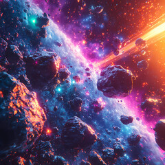 spacescape art: Asteroid Field in a Synthwave Style: A Spacescape Art Piece