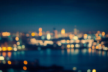City Blurring Lights with Abstract Circular Bokeh on Blue Background