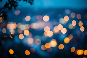 City Blurring Lights with Abstract Circular Bokeh on Blue Background