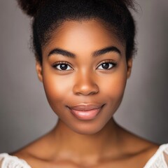 A studio headshot portrait of a young woman in her mid-twenties. 