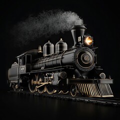 Naklejka premium A black and gold train with smoke coming out of it