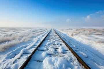 Obraz premium Snow-Covered Railways in Trans-Siberian Landscape