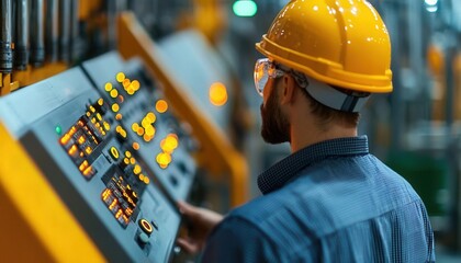 Giant industrial machinery system operating smoothly, with workers monitoring digital readouts, [manufacturing , machinery , system], [integrated production solutions],