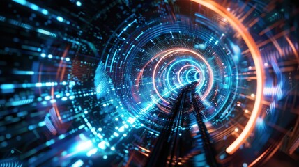 Glowing Abstract Tunnel with Technology Elements
