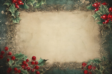 Christmas Greeting Card with Holiday Border and Green Pine Tree,Generated By Ai