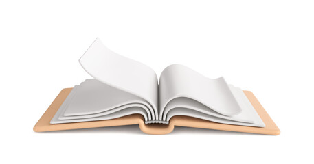 3D realistic open book isolated on white background. 3d book icon. Vector illustration in cartoon style