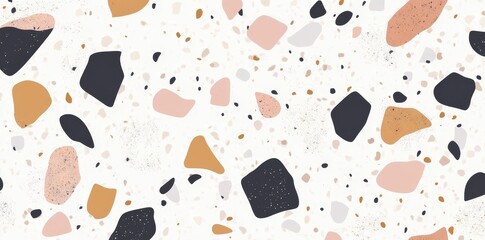 Flooring seamless pattern with colorful marble rocks. Realistic interior material background of mosaic stone. Trendy fashion print wallpaper for textile projects or web backgrounds.