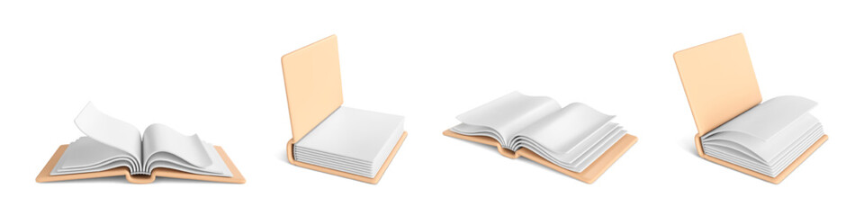 Set of 3d realistic books isolated on white background. 3D book icons. Vector illustration