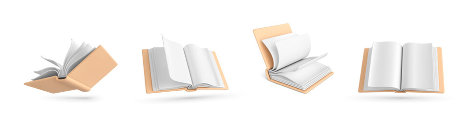 Set of 3d realistic books isolated on white background. 3D book icons. Vector illustration