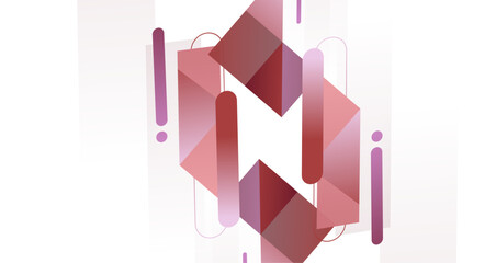 Modern abstract design, blending geometric shapes in various pink tones against a white background